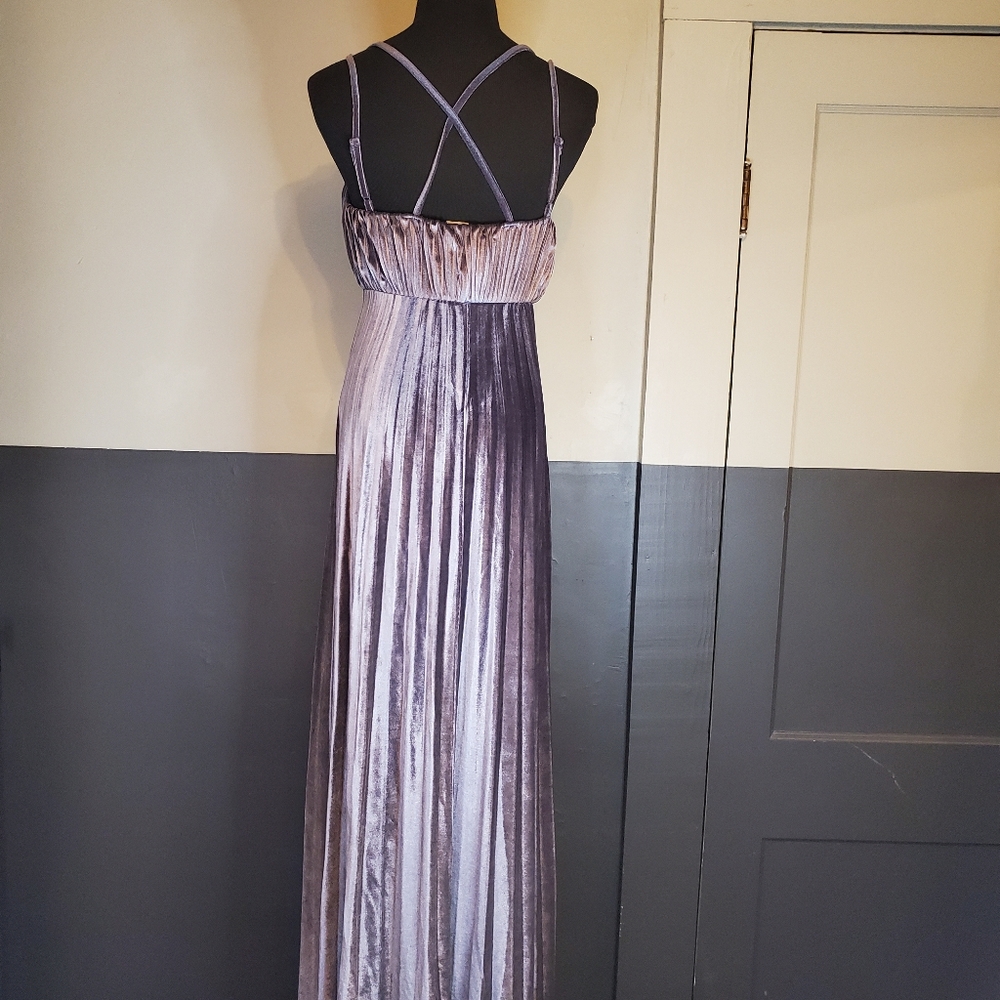 Pleated Gray Velvet Formal Gown Maxi - Picture 4 of 6